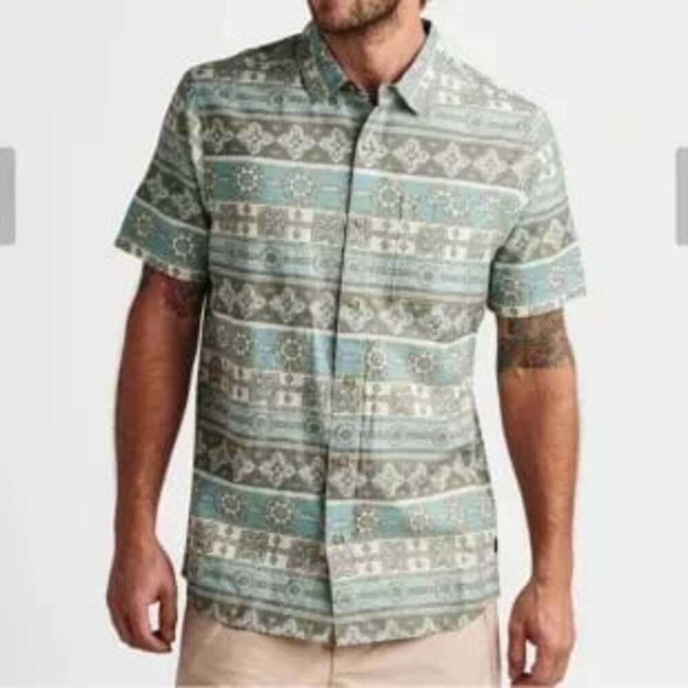 Roark Darna Woven Short Sleeve Shirt Classic Fit Medium Blue
